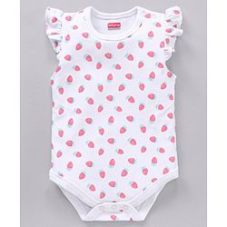 Babyhug 100% Cotton Frill Sleeves Onesies Stripes & Strawberry Print Pack of 2- Yellow & White