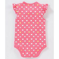 Babyhug 100% Cotton Knit Frill Sleeves Onesie Stripes & Heart Print Pack of 3 - Pink & Blue