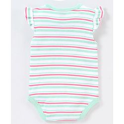 Babyhug 100% Cotton Knit Frill Sleeves Onesie Stripes & Heart Print Pack of 3 - Pink & Blue