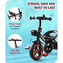 Babyhug  Plug & Play Stallion Tricycle with Parental Push Handle & Foldable Canopy - Red Black