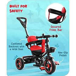 Babyhug  Plug & Play Stallion Tricycle with Parental Push Handle & Foldable Canopy - Red Black