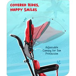 Babyhug  Plug & Play Stallion Tricycle with Parental Push Handle & Foldable Canopy - Red Black