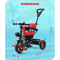 Babyhug  Plug & Play Stallion Tricycle with Parental Push Handle & Foldable Canopy - Red Black