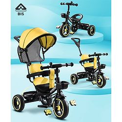 Babyhug  Plug & Play Stallion Tricycle with Parental Push Handle & Foldable Canopy - Yellow Black