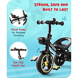Babyhug  Plug & Play Stallion Tricycle with Parental Push Handle & Foldable Canopy - Yellow Black