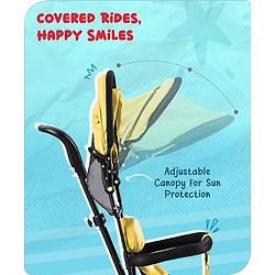 Babyhug  Plug & Play Stallion Tricycle with Parental Push Handle & Foldable Canopy - Yellow Black