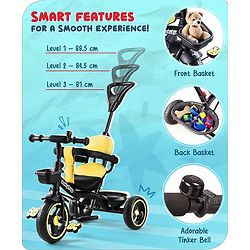 Babyhug  Plug & Play Stallion Tricycle with Parental Push Handle & Foldable Canopy - Yellow Black