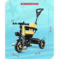 Babyhug  Plug & Play Stallion Tricycle with Parental Push Handle & Foldable Canopy - Yellow Black