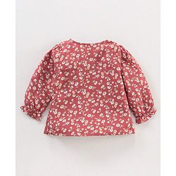 Babyhug Full Sleeves Rayon Top With Floral Print And Frill Detailing- Brown
