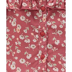 Babyhug Full Sleeves Rayon Top With Floral Print And Frill Detailing- Brown