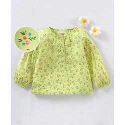 Babyhug Full Sleeves Rayon Top With Front Open & Floral Print - Green
