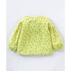 Babyhug Full Sleeves Rayon Top With Front Open & Floral Print - Green