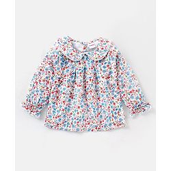 Babyhug Full Sleeves Rayon Top With Peter-Pan Collar & Floral Print- White