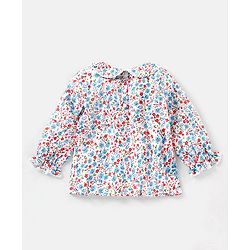 Babyhug Full Sleeves Rayon Top With Peter-Pan Collar & Floral Print- White