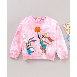 Babyhug Full Sleeves Tie & Dye Sweatshirt With Space Jam Print - Pink