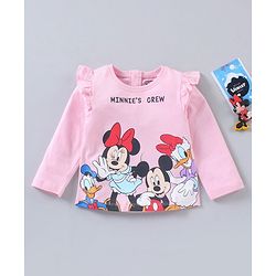 Babyhug Cotton Knit Full Sleeves T-Shirt Disney Minnie Mouse Print - Pink