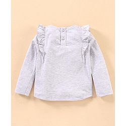Babyhug Cotton Knit Full Sleeves Disney T-shirt with Minnie Mouse Applique & Frill Detailing- Ecru Melange