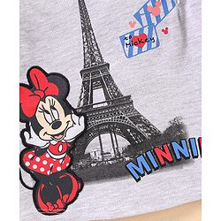 Babyhug Cotton Knit Full Sleeves Disney T-shirt with Minnie Mouse Applique & Frill Detailing- Ecru Melange