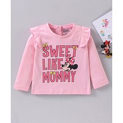 Babyhug Cotton Knit Full Sleeves Tee with Minnie and Text Print - Pink
