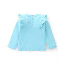 Babyhug 100% Cotton Knit Full Sleeves Tee with Frill Detailing Minnie Mouse Print - Light Blue