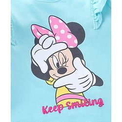 Babyhug 100% Cotton Knit Full Sleeves Tee with Frill Detailing Minnie Mouse Print - Light Blue
