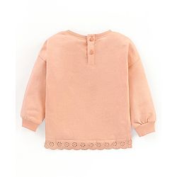 Babyhug Full Sleeves Cotton Knit MINNIE MOUSE Sweatshirt with Foil print & Schiffli Lace Detailing - Peach