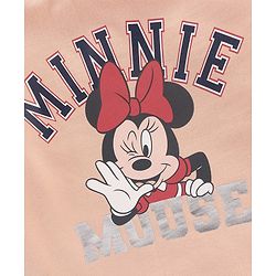 Babyhug Full Sleeves Cotton Knit MINNIE MOUSE Sweatshirt with Foil print & Schiffli Lace Detailing - Peach