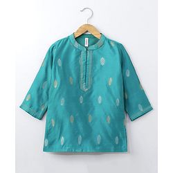 Babyhug Full Sleeves Brocade Kurta Pyjama Set Foil Print - Turquoise Cream