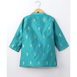 Babyhug Full Sleeves Brocade Kurta Pyjama Set Foil Print - Turquoise Cream