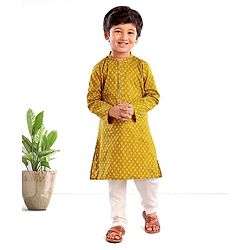 Babyhug Full Sleeves Printed Kurta Pyjama Set - Mustard