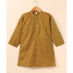 Babyhug Full Sleeves Printed Kurta Pyjama Set - Mustard