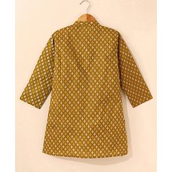 Babyhug Full Sleeves Printed Kurta Pyjama Set - Mustard