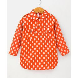Babyhug Full Sleeves Kurta and Pyjama Set Block Print - Orange & Cream