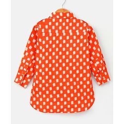 Babyhug Full Sleeves Kurta and Pyjama Set Block Print - Orange & Cream