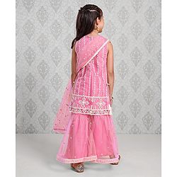 Babyhug Sleeveless Kurti & Sharara With Dupatta Embroidered - Pink