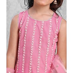 Babyhug Sleeveless Kurti & Sharara With Dupatta Embroidered - Pink