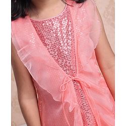 Babyhug Sleeveless Sequinned Kurti With Attached Jacket Style Duptta & Sharara - Light Pink