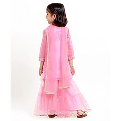 Babyhug Three Forth Sleeves Kurti & Sharara With Dupatta Sequin Embroidery - Candy Pink