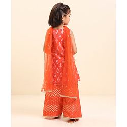 Babyhug Sleeveless Kurti & Sharara With Dupatta Printed- Red