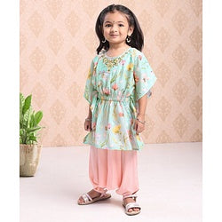 Babyhug Bat Wing Sleeves Top & Cowl Pant Set Floral Print - Green