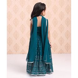 Babyhug Sleeveless Printed Choli & Lehenga Set With Dupatta - Blue