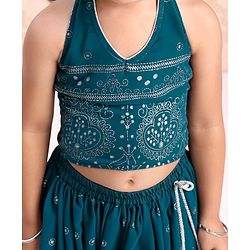 Babyhug Sleeveless Printed Choli & Lehenga Set With Dupatta - Blue