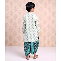 Babyhug Full Sleeves Printed Kurta & Stripe Dhoti - Off White Blue