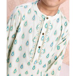 Babyhug Full Sleeves Printed Kurta & Stripe Dhoti - Off White Blue