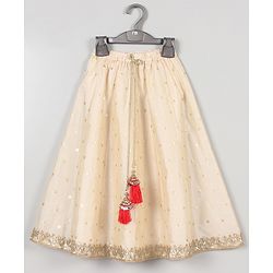 Babyhug One Shoulder Sleeves Embellished Choli & Lehenga Set With Dupatta - Off White