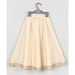 Babyhug One Shoulder Sleeves Embellished Choli & Lehenga Set With Dupatta - Off White