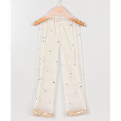 Babyhug One Shoulder Sleeves Embellished Choli & Lehenga Set With Dupatta - Off White