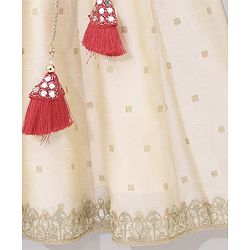 Babyhug One Shoulder Sleeves Embellished Choli & Lehenga Set With Dupatta - Off White