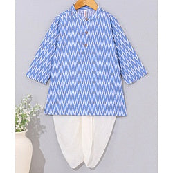 Babyhug Woven Full Sleeves Kurta And Dhoti Set Ikkat Print - Blue
