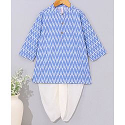 Babyhug Woven Full Sleeves Kurta And Dhoti Set Ikkat Print - Blue